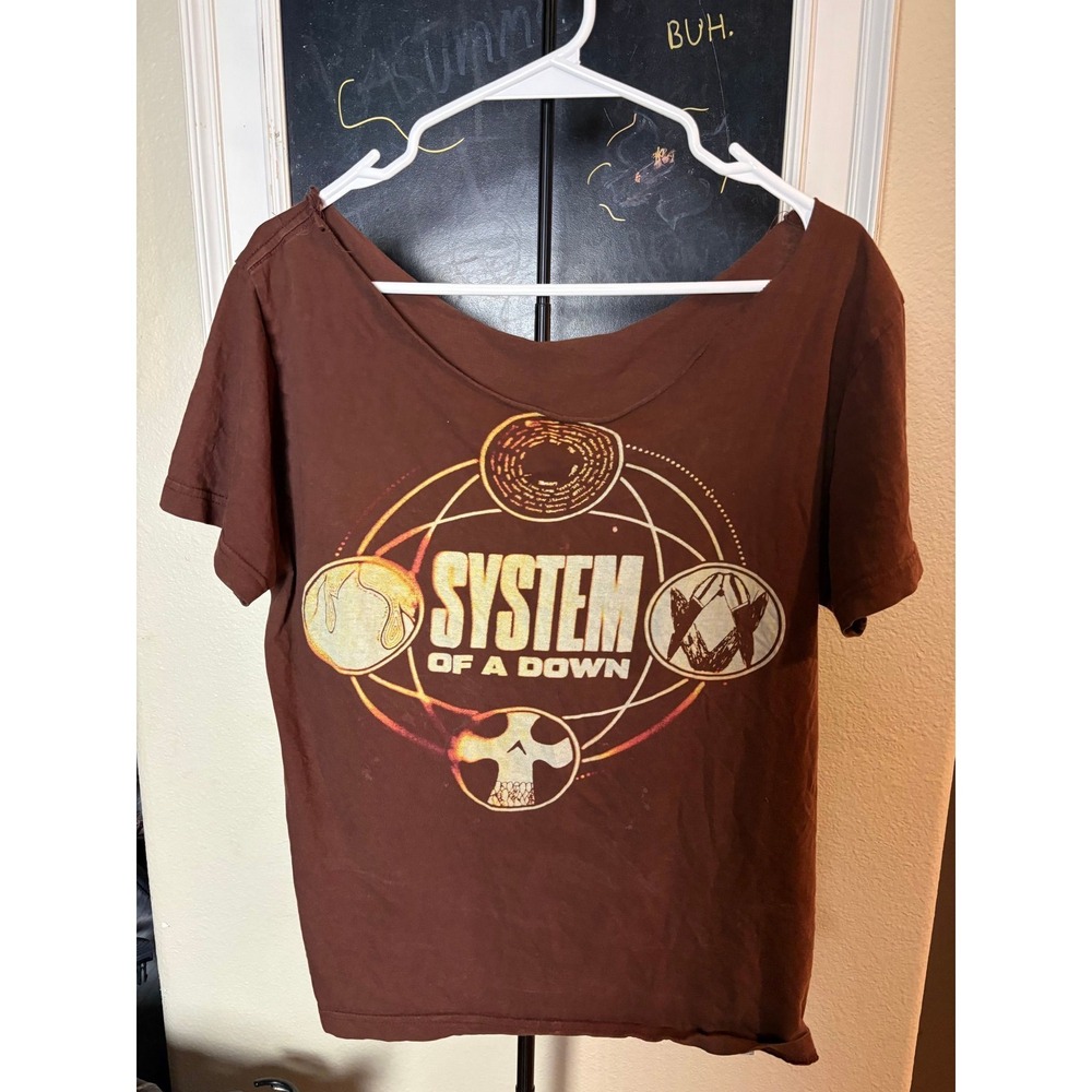 System of a Down Graphic Band Tee Brown Cut Scoop Neck Rock Shirt. Item 383